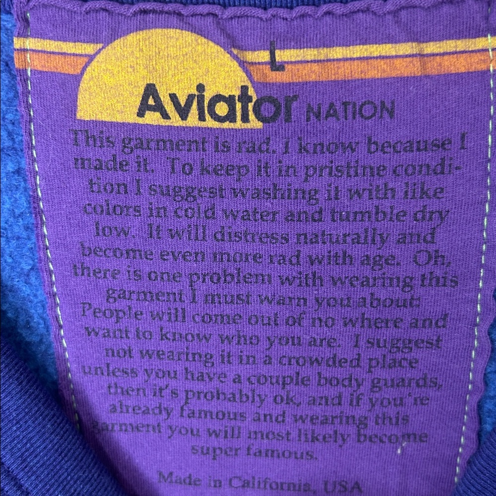 AVIATOR NATION Signature Logo Crew Neck Sweatshirt Purple Venice, CA Size Large - Picture 4 of 16
